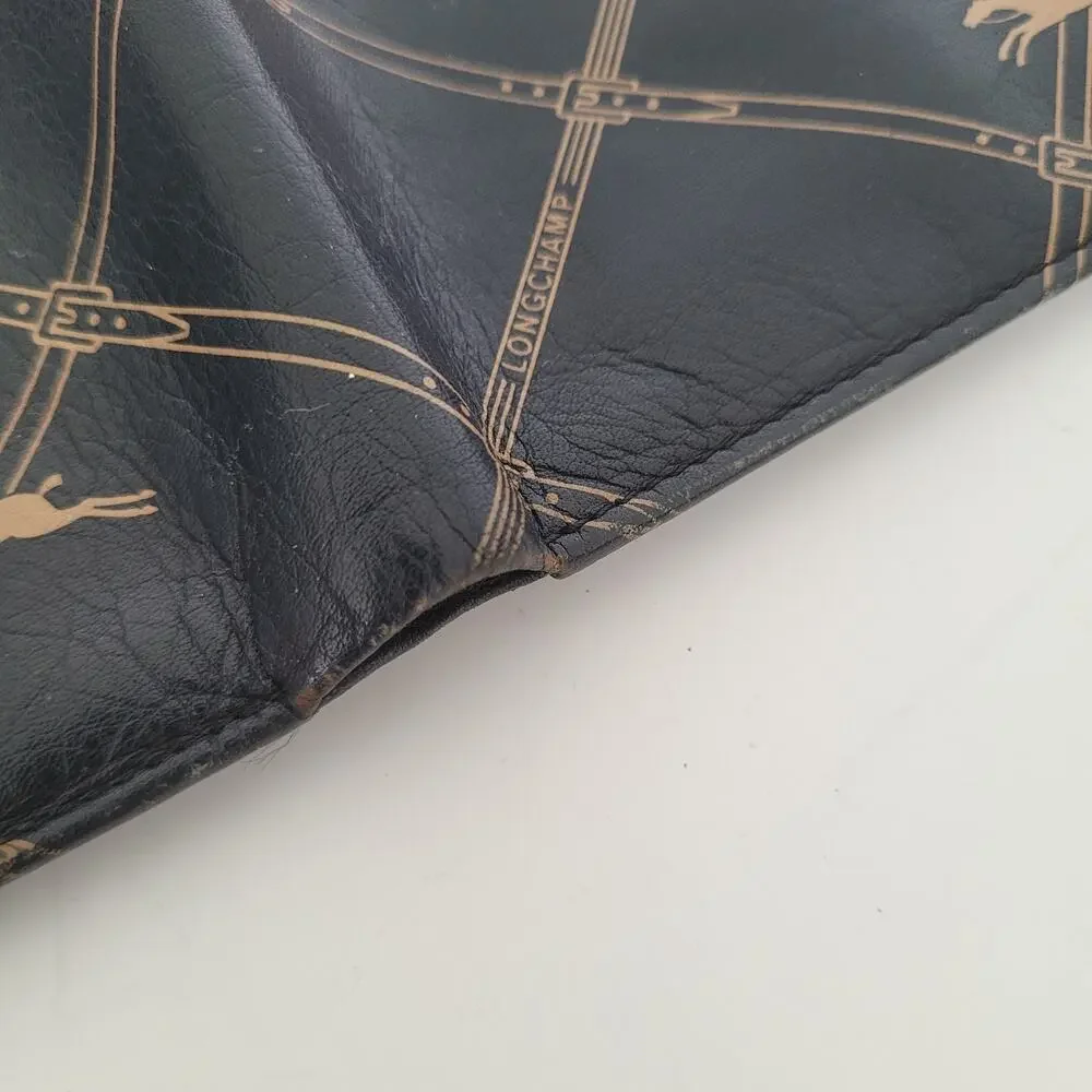 Longchamp Mens Wallet Brown‎ Bifold Leather Folding Medium Logo Vintage Designer